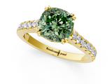 Yellow gold Fancy Green Cushion  Solitaire Pave Diamond Engagement Ring with Prong Setting_20