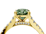 Yellow gold Fancy Green Cushion  Solitaire Pave Diamond Engagement Ring with Prong Setting_23