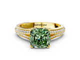 Yellow gold Fancy Green Cushion  Solitaire Pave Split Shank Engagement Ring with Six-Prong Setting_37