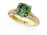 Yellow gold Fancy Green Cushion  Solitaire Pave Split Shank Engagement Ring with Six-Prong Setting_38