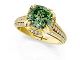 Yellow gold Fancy Green Cushion  Solitaire Pave Split Shank Ring with Four-Prong Setting_82
