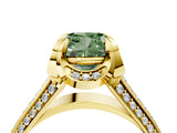 Yellow gold Fancy Green Cushion  Solitaire Pave Split Shank Ring with Four-Prong Setting_85