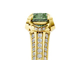 Yellow gold Fancy Green Cushion  Solitaire Pave Split Shank Ring with Four-Prong Setting_86
