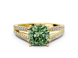 Yellow gold Fancy Green Cushion  Solitaire Split Shank Pavé Diamond Engagement Ring_372