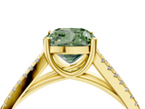 Yellow gold Fancy Green Cushion  Solitaire Split Shank Pavé Diamond Engagement Ring_376