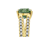 Yellow gold Fancy Green Cushion  Solitaire Split Shank Pavé Diamond Engagement Ring_377