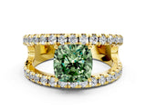 Yellow gold Fancy Green Cushion  Solitaire Split Shank Pave Diamond Ring_48