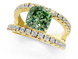 Yellow gold Fancy Green Cushion  Solitaire Split Shank Pave Diamond Ring_49