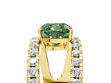 Yellow gold Fancy Green Cushion  Solitaire Split Shank Pave Diamond Ring_53