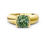 Yellow gold Fancy Green Cushion  Solitaire Tension Set Diamond Ring with Wide Band_20