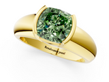 Yellow gold Fancy Green Cushion  Solitaire Tension Set Diamond Ring with Wide Band_21