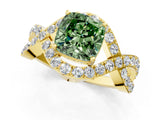 Yellow gold Fancy Green Cushion  Solitaire Twist Band Pavé Diamond Engagement Ring_33
