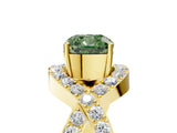 Yellow gold Fancy Green Cushion  Solitaire Twist Band Pavé Diamond Engagement Ring_37