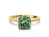 Yellow gold Fancy Green Cushion  Solitaire Twist Band Ring with Four-Prong Setting_80