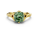 Yellow gold Fancy Green Cushion  Solitaire Twist Band Six-Prong Setting 2