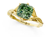 Yellow gold Fancy Green Cushion  Solitaire Twist Band Six-Prong Setting 3