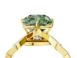 Yellow gold Fancy Green Cushion  Solitaire Twist Band with Leaf Prong Setting 4