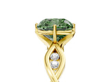 Yellow gold Fancy Green Cushion  Solitaire Twist Band with Leaf Prong Setting 5