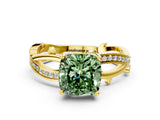 Yellow gold Fancy Green Cushion  Solitaire Twist Band with Pavé Accents and Four-Prong Setting_20