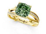 Yellow gold Fancy Green Cushion  Solitaire Twist Band with Pavé Accents and Four-Prong Setting_21