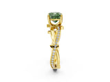 Yellow gold Fancy Green Cushion  Solitaire Twist Band with Pavé Accents and Four-Prong Setting_22