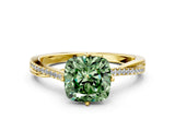 Yellow gold Fancy Green Cushion  Solitaire Twist Band with Pavé Diamonds and Four-Prong Setting_70