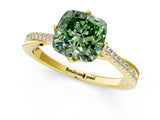 Yellow gold Fancy Green Cushion  Solitaire Twist Band with Pavé Diamonds and Four-Prong Setting_71
