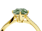 Yellow gold Fancy Green Cushion  Solitaire Twist Band with Pavé Diamonds and Four-Prong Setting_74