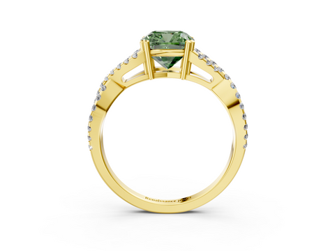 Yellow gold Fancy Green Cushion  Solitaire Twist Band with Pavé Setting and Four-Prong Setting_20