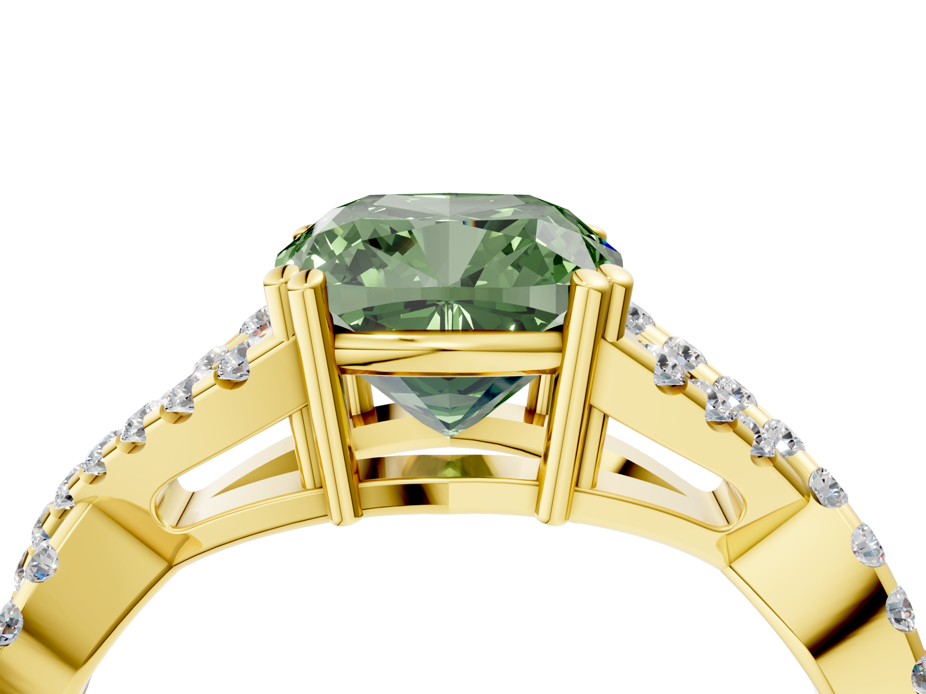 Yellow gold Fancy Green Cushion  Solitaire Twist Band with Pavé Setting and Four-Prong Setting_21