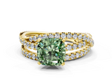 Yellow gold Fancy Green Cushion  Solitaire Twist Band with Pavé Setting and Four-Prong Setting_80
