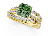 Yellow gold Fancy Green Cushion  Solitaire Twist Band with Pavé Setting and Four-Prong Setting_81