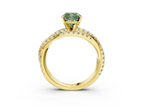Yellow gold Fancy Green Cushion  Solitaire Twist Band with Pavé Setting and Four-Prong Setting_83