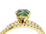 Yellow gold Fancy Green Cushion  Solitaire Twist Band with Pavé Setting and Four-Prong Setting_84
