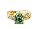 Yellow gold Fancy Green Cushion  Solitaire Twist Band with Pave Prong Setting_28