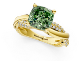 Yellow gold Fancy Green Cushion  Solitaire Twist Band with Pave Prong Setting_29