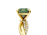 Yellow gold Fancy Green Cushion  Solitaire Twist Band with Pave Prong Setting_33