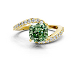 Yellow gold Fancy Green Cushion  Solitaire Twist Band with Pave Set Diamonds and Four-Prong Setting_130