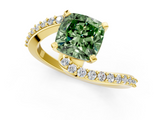 Yellow gold Fancy Green Cushion  Solitaire Twist Band with Pave Set Diamonds and Four-Prong Setting_131