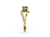 Yellow gold Fancy Green Cushion  Solitaire Twist Band with Pave Set Diamonds and Four-Prong Setting_132