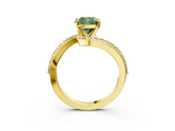 Yellow gold Fancy Green Cushion  Solitaire Twist Band with Pave Set Diamonds and Four-Prong Setting_133