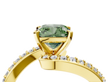 Yellow gold Fancy Green Cushion  Solitaire Twist Band with Pave Set Diamonds and Four-Prong Setting_134
