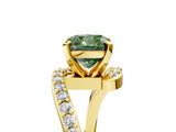 Yellow gold Fancy Green Cushion  Solitaire Twist Band with Pave Set Diamonds and Four-Prong Setting_135