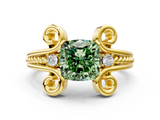 Yellow gold Fancy Green Cushion  Solitaire Twisted Band Scroll Prong Ring_3