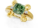 Yellow gold Fancy Green Cushion  Solitaire Twisted Band Scroll Prong Ring_4