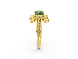 Yellow gold Fancy Green Cushion  Solitaire Twisted Band Scroll Prong Ring_5