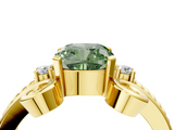 Yellow gold Fancy Green Cushion  Solitaire Twisted Band Scroll Prong Ring_7