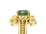 Yellow gold Fancy Green Cushion  Solitaire Twisted Band Scroll Prong Ring_8