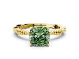 Yellow gold Fancy Green Cushion  Solitaire Twisted Band with Bead Prong Setting_271