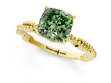 Yellow gold Fancy Green Cushion  Solitaire Twisted Band with Bead Prong Setting_272